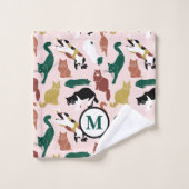 Charmante handgetekende katten op roze achtergrond bad handdoek (Wasdoekje)
