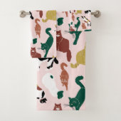Charmante handgetekende katten op roze achtergrond bad handdoek (Insitu)