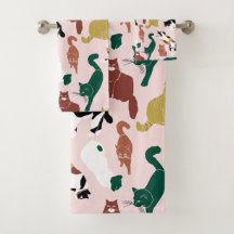 Charmante handgetekende katten op roze achtergrond