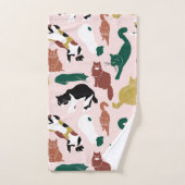 Charmante handgetekende katten op roze achtergrond bad handdoek (Handdoek)