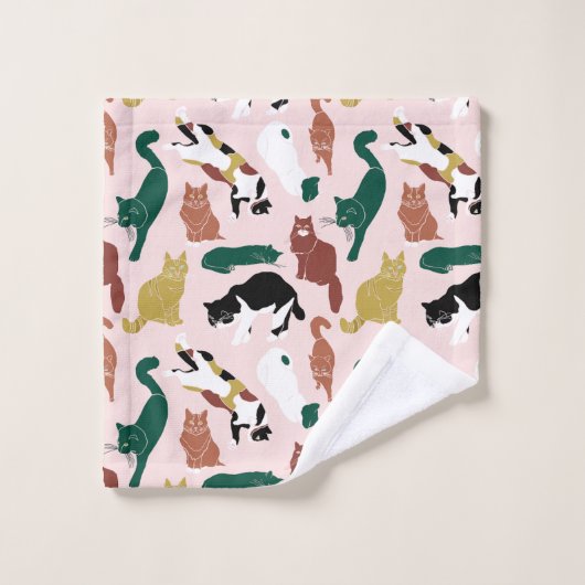 Charmante handgetekende katten op roze achtergrond bad handdoek (Wasdoekje)