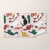 Charmante handgetekende katten op roze achtergrond bad handdoek (Handdoek)
