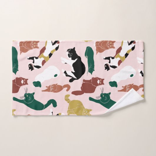 Charmante handgetekende katten op roze achtergrond bad handdoek (Handdoek)
