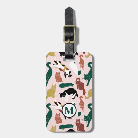 Charmante handgetekende katten op roze achtergrond bagagelabel (Voorkant verticaal)