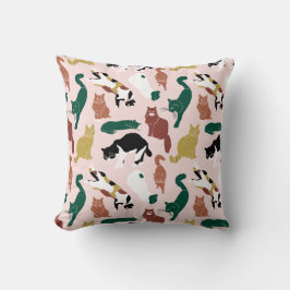 Charmante handgetekende katten op roze achtergrond kussen