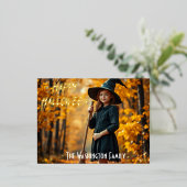 Charmante Heksenthema Halloween Folie Uitnodiging Briefkaart (Staand Voorkant)