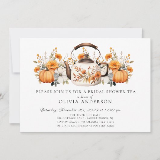 Charmante herfst bloemenbruids thee kaart (Voorkant)