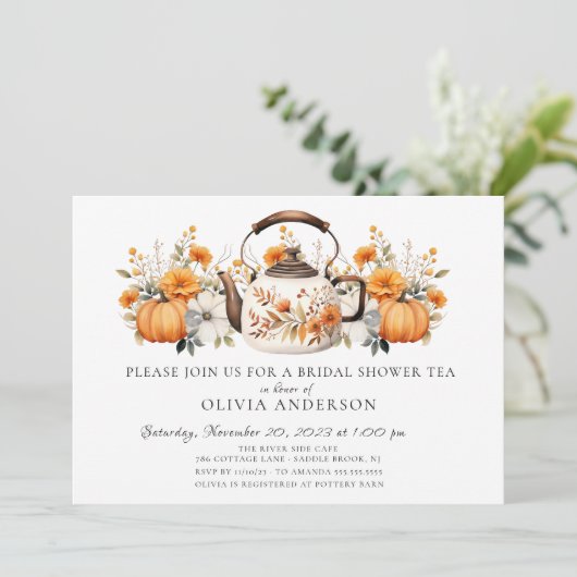 Charmante herfst bloemenbruids thee kaart (Staand voorkant)