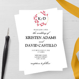 Charmante Herfst Leaf Monogram bruiloft Kaart