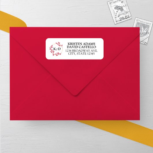 Charmante Herfst Leaf Monogram Trouwadres Etiket