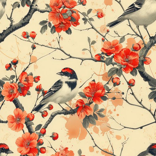 Charmante Herfst Tafelloper met Vogels en Bloesems