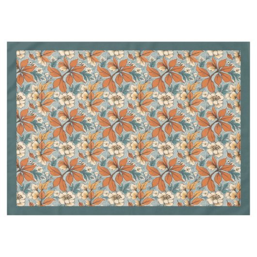 Charmante herfst terracotta ivoren bloemen blauw tafelkleed (Voorkant (Horizontaal))