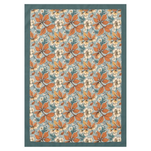 Charmante herfst terracotta ivoren bloemen blauw tafelkleed (Voorkant)