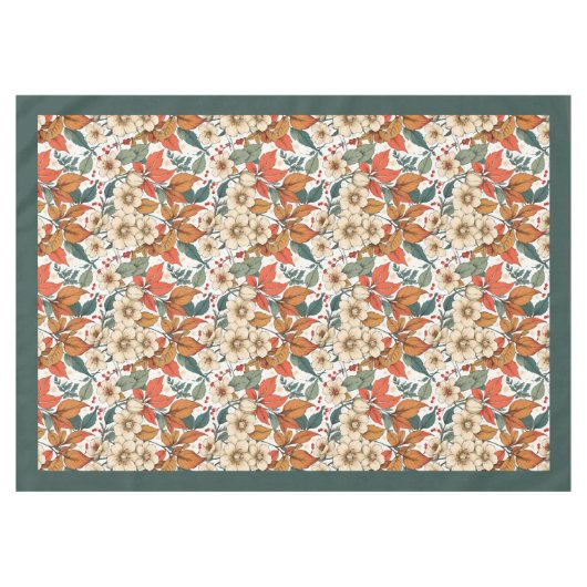 Charmante herfst terracotta witte bloemen stoffig  tafelkleed (Voorkant (Horizontaal))