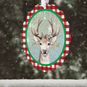 Charmante Herten op Rood Wit Plaid Bedrijf Kerstmi Ornament Kaart