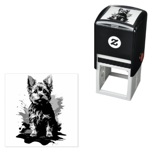 Charmante highlighting een Yorkshire Terrier Zelfinktende Stempel (In situ)
