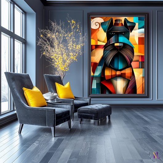 Charmante hond - kubistische heer in een boog Stro Poster