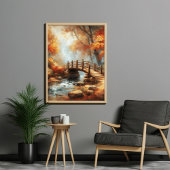 Charmante houten brug Unieke bos rivier scène Poster