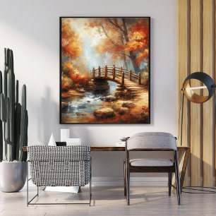 Charmante houten brug Unieke bos rivier scène Poster
