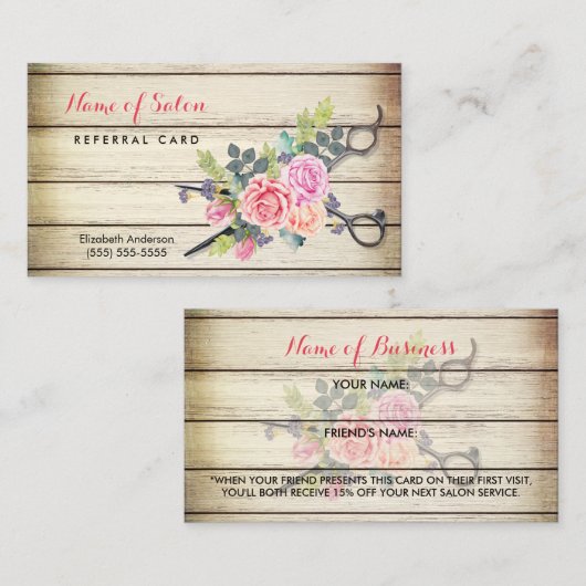 Charmante houten schaar en Rozen Referral Kaart (Voorkant / Achterkant)