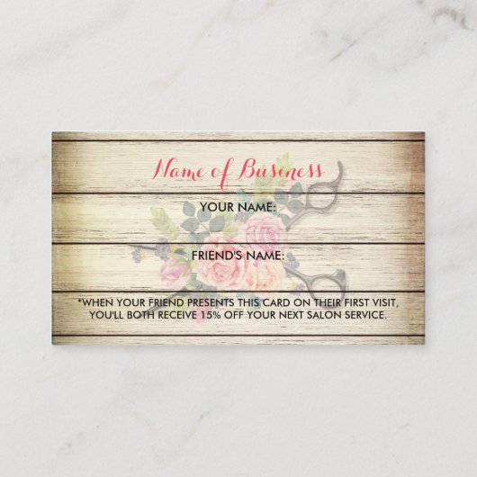 Charmante houten schaar en Rozen Referral Kaart (Achterkant)