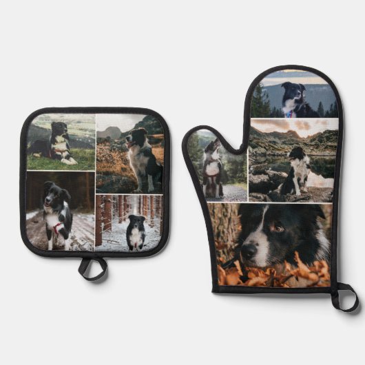 Charmante huisdier foto collage Sjabloon Ovenwant & Pannenlap Set (Voorkant)