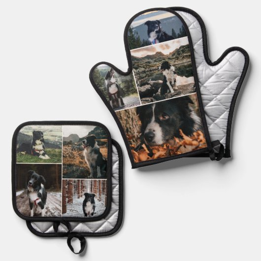 Charmante huisdier foto collage Sjabloon Ovenwant & Pannenlap Set (Voorkant / Achterkant)