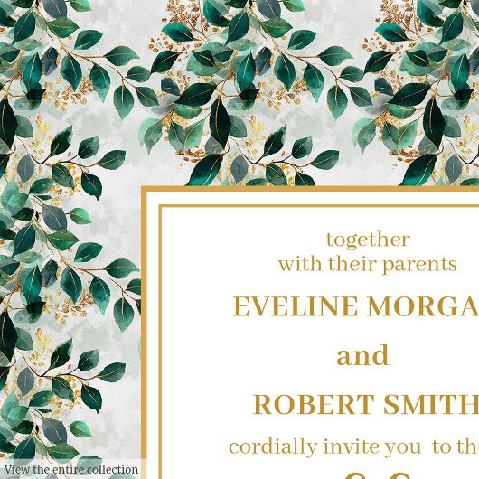 Charmante Hunter Green Gold Eucalyptus Wedding Kaart