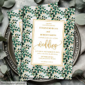 Charmante Hunter Green Gold Eucalyptus Wedding Kaart