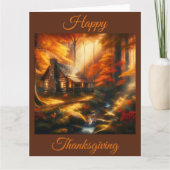 Charmante hut in een herfstbos Thanksgiving Kaart (Voorkant)
