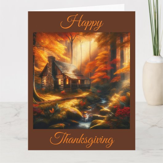 Charmante hut in een herfstbos Thanksgiving Kaart (Voorkant)