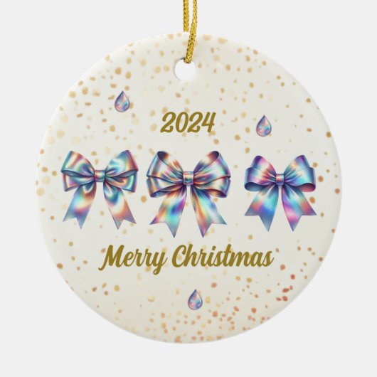 Charmante iriserende bogen jaaraccent keramisch ornament (Voorkant)