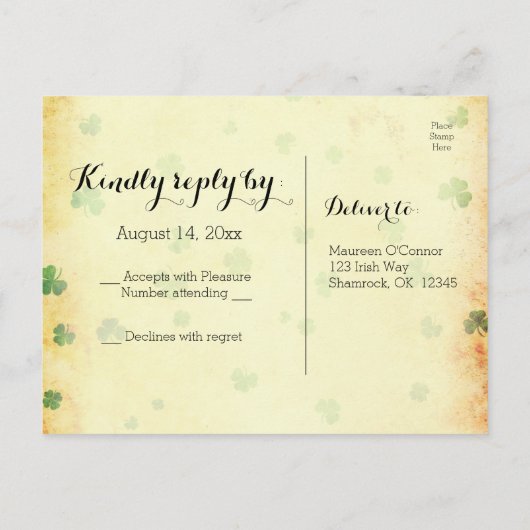 Charmante  IRISH rsvp Uitnodiging Briefkaart (Achterkant)