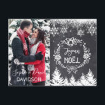 Charmante JOYEUX NOËL Krijtbord Foto Uitnodiging Briefkaart<br><div class="desc">Elegant ontwerp met een elegante, moderne "JOYEUX NOËL" typografie, op een krijtbord achtergrond met sneeuwvlokken en bomen en uw foto. Gebruik de tool Aanpassen om uw eigen foto toe te voegen (paar, kinderen, familiefoto, huisdierenfoto), de kleur van de namen te wijzigen om aan uw fotokleuren te voldoen. Meer ideeën in...</div>