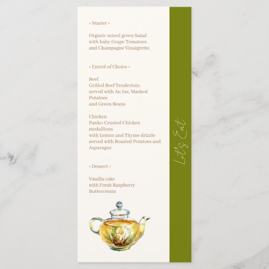 CHARMANTE kamille bruids thee party Menu (Voorkant)