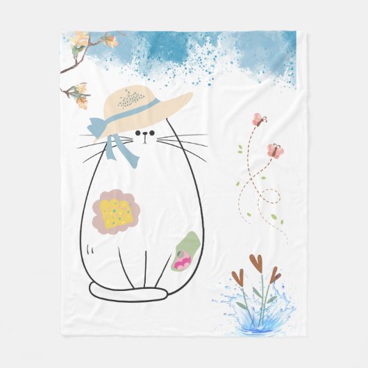 Charmante kat in een Spring Garden Fleece Deken (Voorkant)