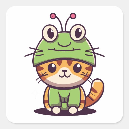 Charmante kat in Frog Pet - Schattig Baby Kitten Vierkante Sticker (Voorkant)