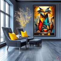 Charmante kat – kubistische filosoof met koffie