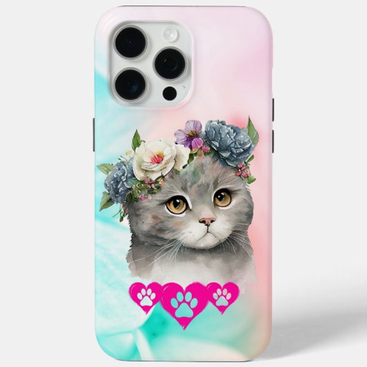 Charmante kat met bloem kroon telefoonhoesje Case-Mate iPhone case (Achterkant)
