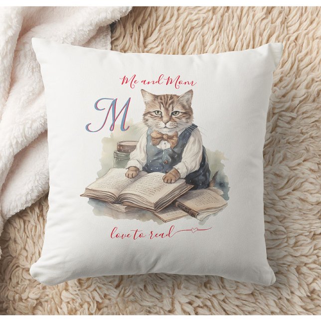Charmante katten Mam Monogram Love to Read Kussen (Creator heeft geüpload)