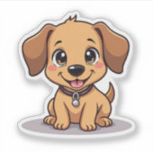 Charmante Kawaii teckel, stralende glimlach, klein Sticker (Voorkant)