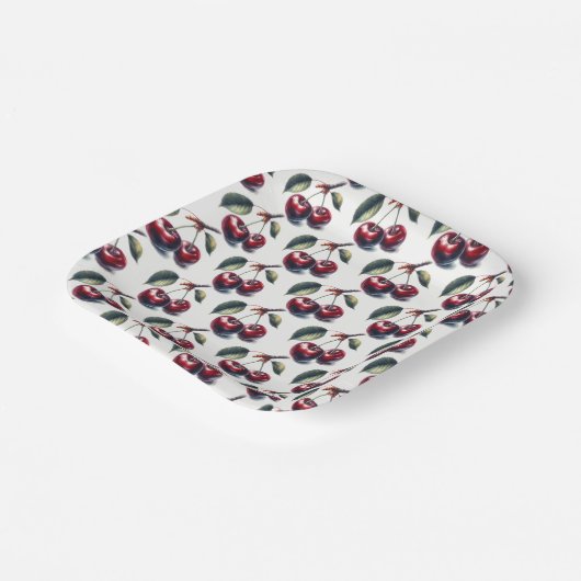 Charmante kersenclusters papieren bordje (Gebogen)
