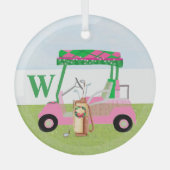 Charmante kerst golfkar met Clubs Monogram Glas Ornament (Voorkant)