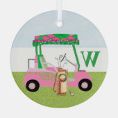 Charmante kerst golfkar met Clubs Monogram Glas Ornament (Achterkant)