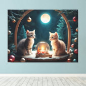 Charmante Kerst Kittens met Feestelijke Decor Canvas Afdruk (Insitu (Houten vloer))
