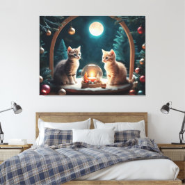 Charmante Kerst Kittens met Feestelijke Decor Canvas Afdruk