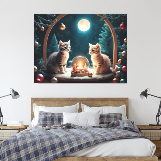 Charmante Kerst Kittens met Feestelijke Decor Canvas Afdruk (Insitu (Slaapkamer))