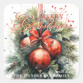 Charmante Kerst Mistletoe Custom Number Vierkante Sticker (Voorkant)