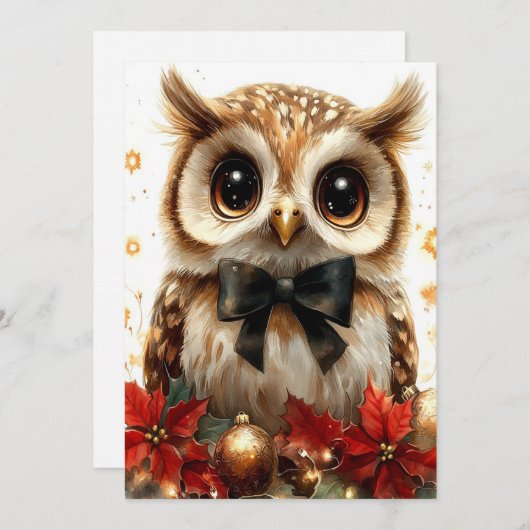 Charmante kerst uil feestdagenkaart (Voorkant / Achterkant)