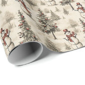 Charmante kerstbomen met  sneeuwpop cadeaupapier (Rol Hoek)